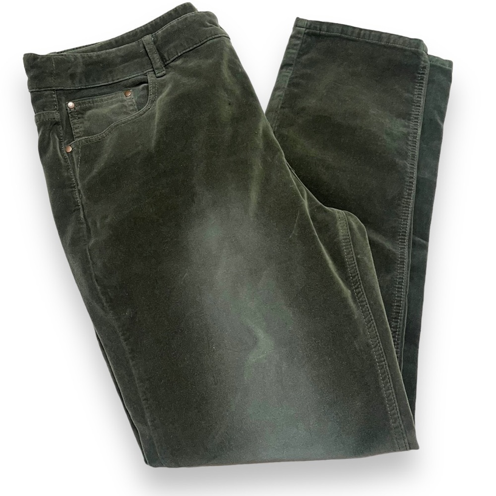 SOFT SURROUNDINGS Solid All Green Velvet Feel Pants Womens Size L Large 2at00